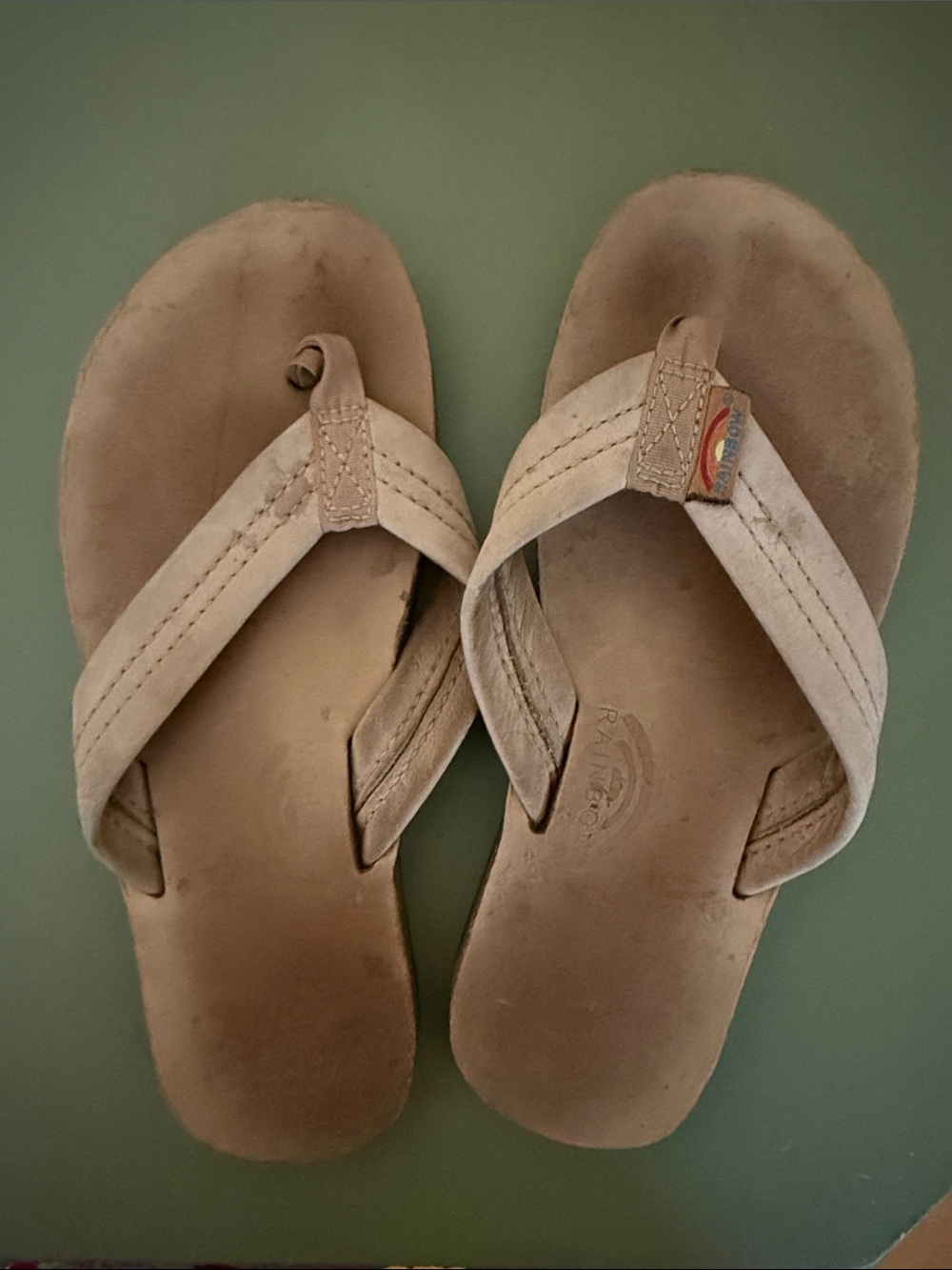 Rainbow Tan Leather Flip Flops